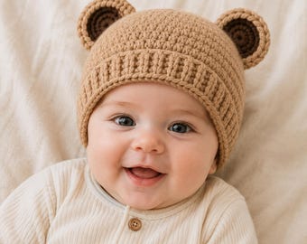 Crochet Bear Ears Baby Hat Pattern (PDF Download)