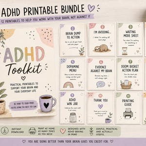 ADHD Printable Bundle | 12 Brain-Friendly Planning & Productivity Worksheets | Executive Function Planner | Digital Download PDF