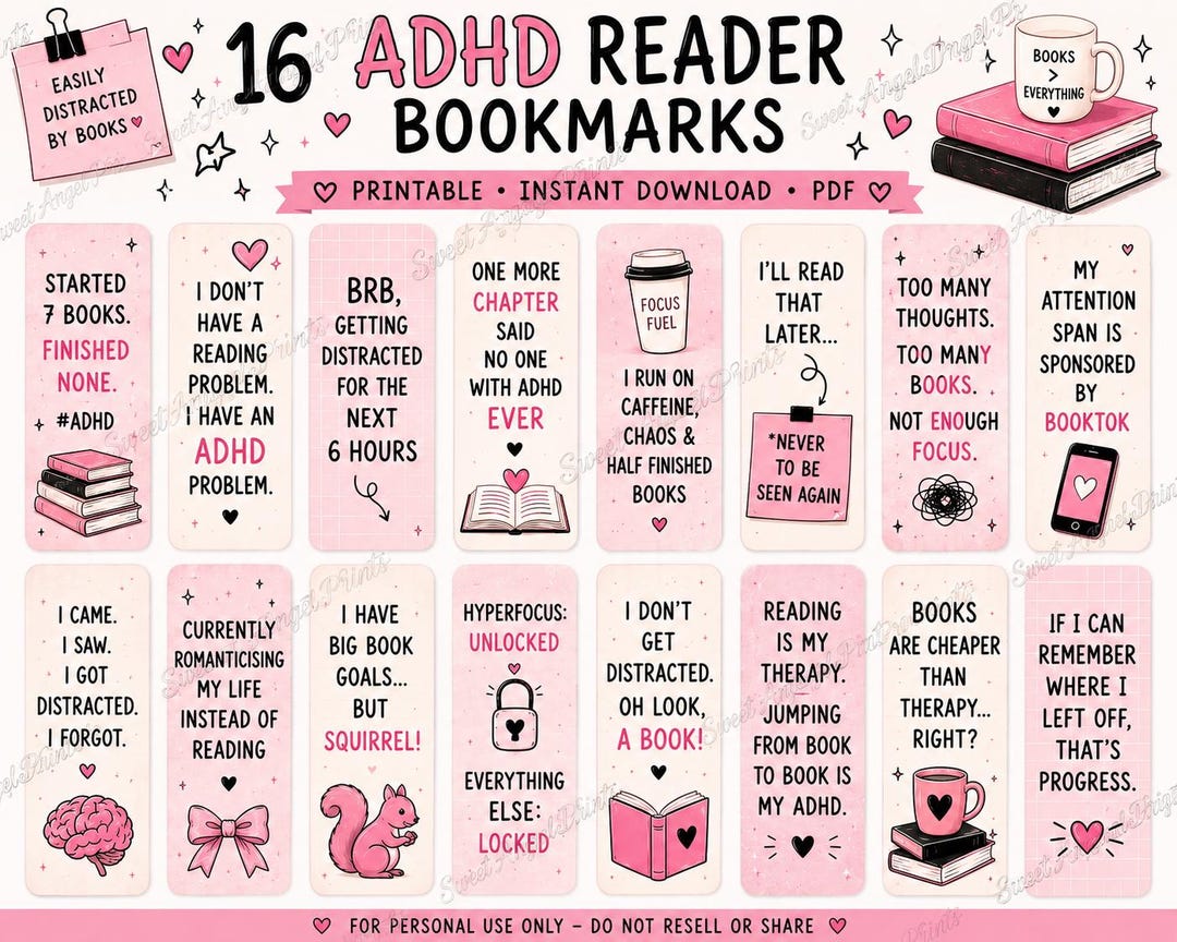 ADHD Reader Bookmarks Bundle | Funny Neurospicy Bookmarks | Printable ...