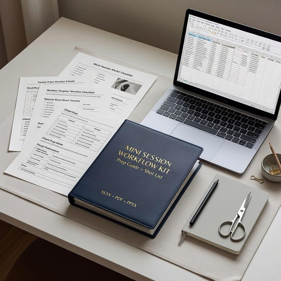 Photographer Mini Session Workflow Template, Client Prep Guide and Shot List