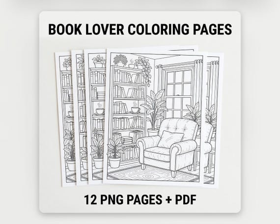Cozy Book Lover Coloring Pages preview 1