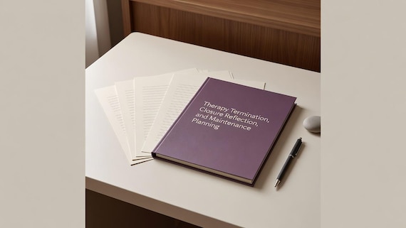 Therapy Termination Worksheet Pack, Closure Reflection and Maintenance Plan PDF Word. Styled digital download cover.