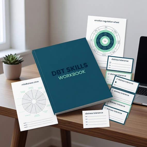 DBT Skills Worksheets Bundle, Printable Therapy Workbook, Coping Skills, Emotional Regulation PDF actual PDF cover preview