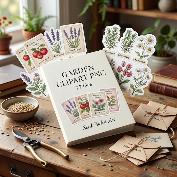Garden Seed Packet Clipart PNG Bundle, Plant Label Botanical Sticker Art transparent PNG clipart preview 1
