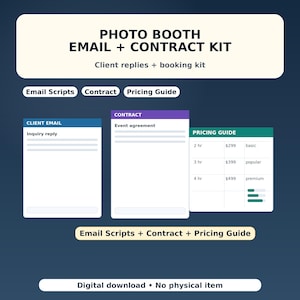 Photobooth E-Mail-Vorlagen, Vertrag, Ratgeber und Kundenantwort-Kit