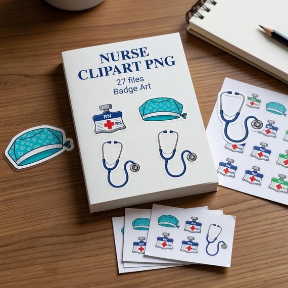 Nurse Badge Clipart PNG Bundle, Scrub Cap Stethoscope Sticker Art transparent PNG clipart preview 1