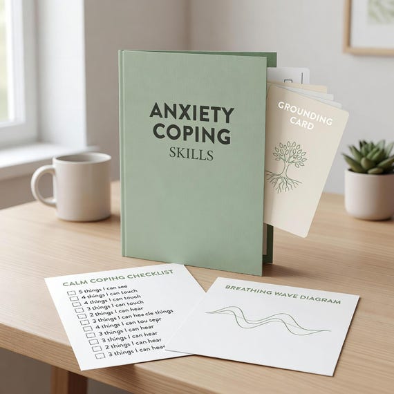 Anxiety Coping Skills Workbook, Printable Therapy Worksheets and Grounding Cards PDF actual PDF cover preview