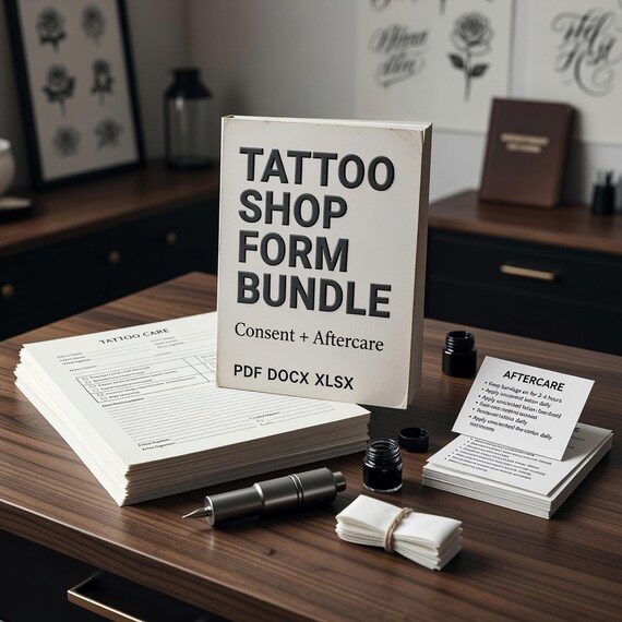 Tattoo Consent Form Bundle, Client Intake Deposit Policy and Aftercare actual form and workbook preview 1