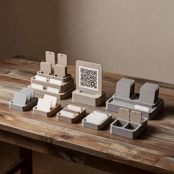 Maker Market QR Sign Holder STL, Tabletop Display Stand 3D Print File