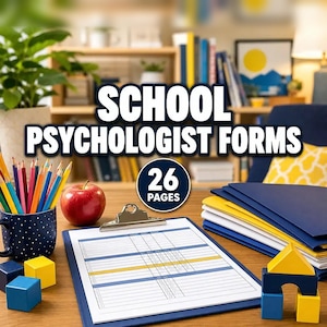 Formularios del psicólogo escolar / Kit de evaluación psicoeducativa, entrevista con el profesor, formulario de observación, esquema del informe (PDF, Word, Excel).