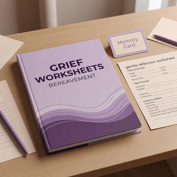 Grief Therapy Worksheets, Printable Bereavement Workbook and Counseling Tools PDF actual PDF cover preview