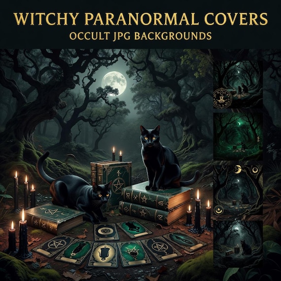 Witchy Paranormal Book Cover Backgrounds, Occult Forest JPG Art Pack for Authors preview image from SteadyStackStudio