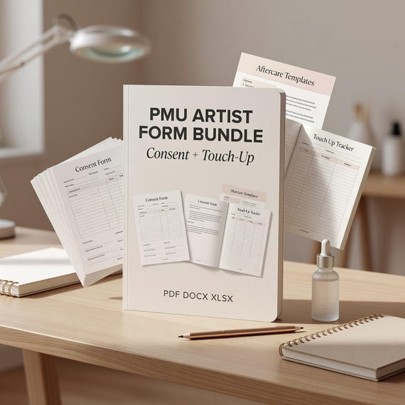PMU Consent Form Bundle, Touch Up Tracker and Aftercare Templates actual form and workbook preview 1
