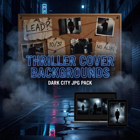 Thriller Book Cover Backgrounds, Dark City Suspense JPG Art Pack for Authors preview image from SteadyStackStudio