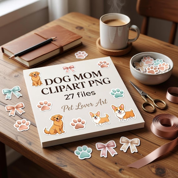 Dog Mom Clipart PNG Bundle, Paw Print Pup Bow Sticker Art Commercial Use transparent PNG clipart preview 1