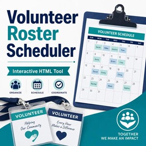 Volunteer Schedule Template | Church Volunteer Roster and Shift Scheduler, Nonprofit Ministry Planner, Interactive Offline HTML Tool