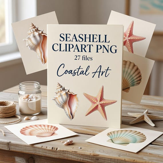 Coastal Seashell Clipart PNG Bundle, Beach Shell Starfish Sticker Art transparent PNG clipart preview 1