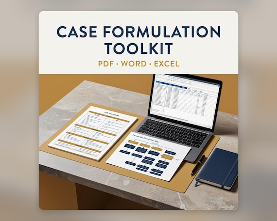 Therapist Case Formulation Template, 4 Ps Case Conceptualization Treatment Planner PDF Word Excel. Styled digital download cover.