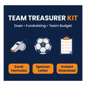 Team Treasurer Spreadsheet | Booster Club Treasurer Excel, Youth Sports Team Budget, Dues Tracker, Fundraiser Tracker, Sponsor Letter
