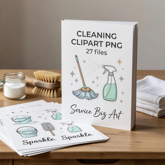 Cleaning Business Clipart PNG Bundle, Sparkle Mop Spray Bottle Sticker Art transparent PNG clipart preview 1