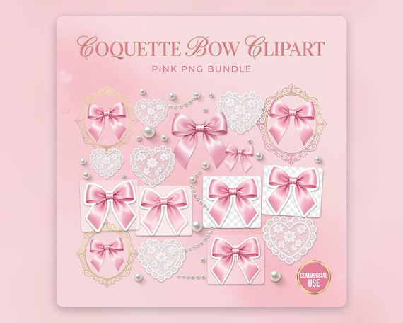 Coquette Bow Clipart PNG Bundle, Pink Ribbon Sticker Art Commercial Use preview image from SteadyStackStudio