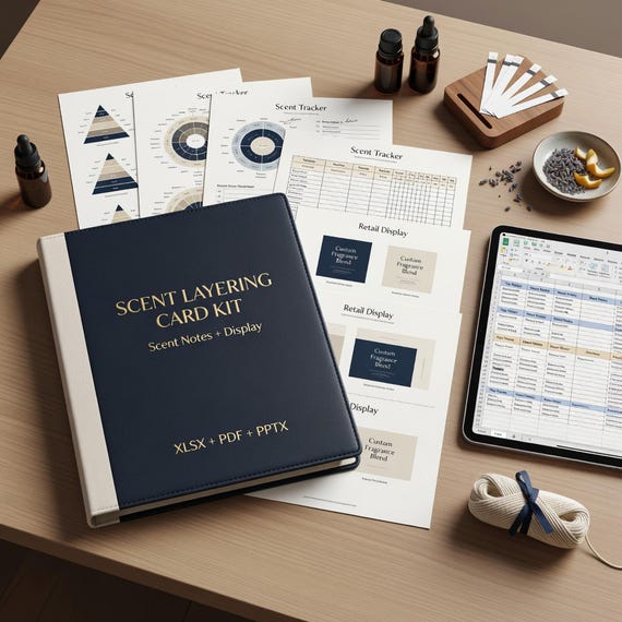 Scent Layering Card Templates, Fragrance Note Tracker and Retail Display Signs