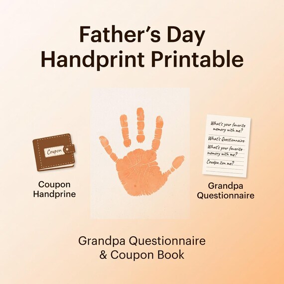 Father's Day Handprint Printable, Grandpa Questionnaire and Coupon Book preview image from SteadyStackStudio