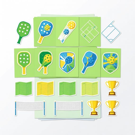 Pickleball Club Clipart PNG Sheet Bundle, Paddle Ball Court Sticker Art preview 1