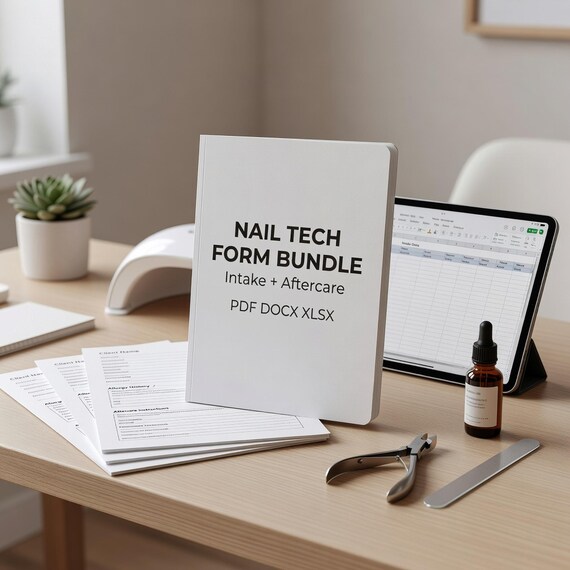Nail Tech Consent Form Bundle, Client Intake Aftercare PDF DOCX XLSX actual form and workbook preview 1
