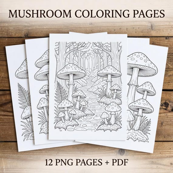 Cottagecore Mushroom Coloring Pages preview 1