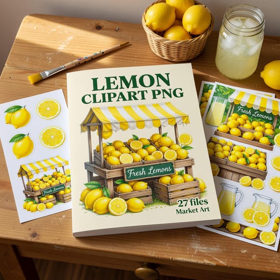 Lemon Farmstand Clipart PNG Bundle, Citrus Market Sticker Art Commercial Use transparent PNG clipart preview 1
