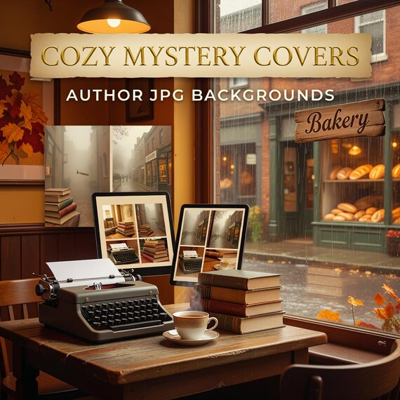 Cozy Mystery Book Cover Backgrounds, Small Town Cafe JPG Art Pack for Authors preview image from SteadyStackStudio
