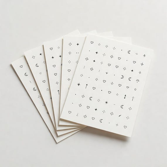 Tiny Hand Tattoo Flash Sheets, Finger Symbols Fine Line Stencil JPG PNG Bundle preview 1