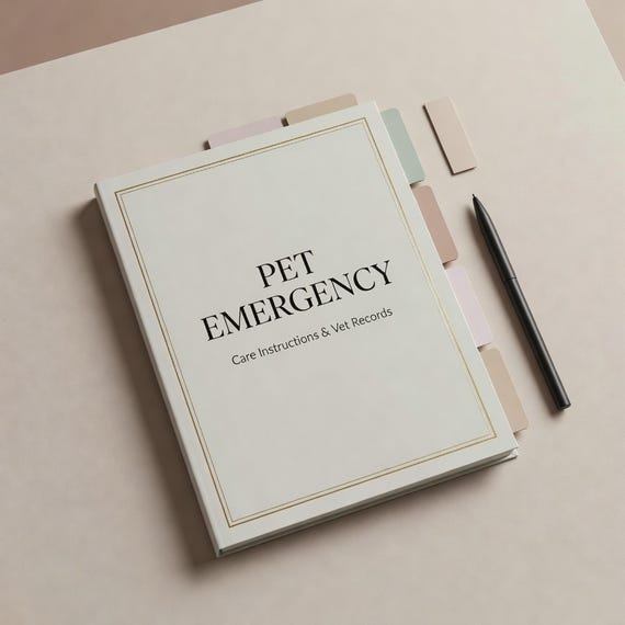 Pet Emergency Binder Printable, Pet Care Instructions and Vet Records Organizer PDF Word