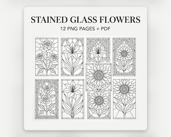 Stained Glass Flower Coloring Pages preview 1