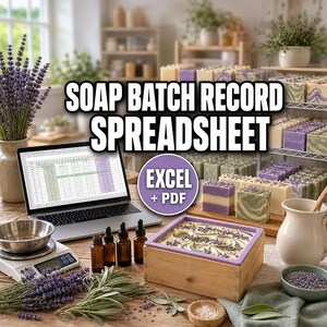 Soap Batch Record Spreadsheet | Soap Making Spreadsheet, Soap Cost Calculator, Cold Process Recipe Log, Cure Log Excel PDF Word