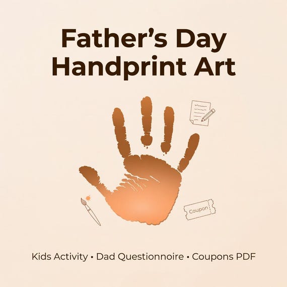 Father's Day Handprint Art, Kids Activity, Dad Questionnaire and Coupons PDF preview image from SteadyStackStudio