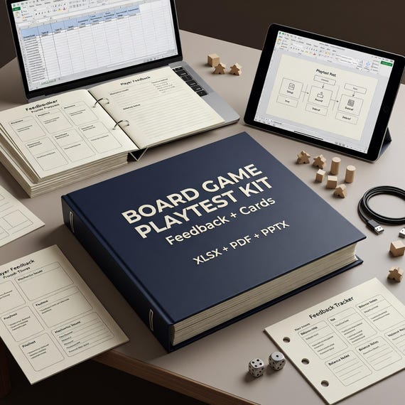 Board Game Prototype Playtest Kit, Feedback Tracker and Printable Card Templates