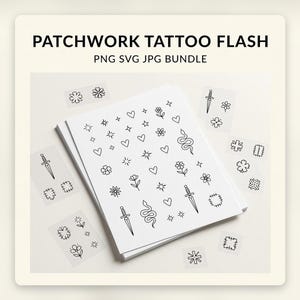 Patchwork Tattoo Flash Sheet Bundle, Printable JPG PNG Tattoo Stencil Art