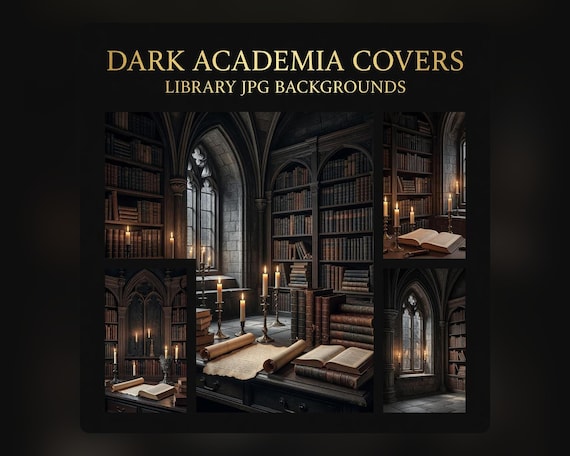 Dark Academia Book Cover Backgrounds, Library Gothic JPG Art Pack for Authors preview image from SteadyStackStudio