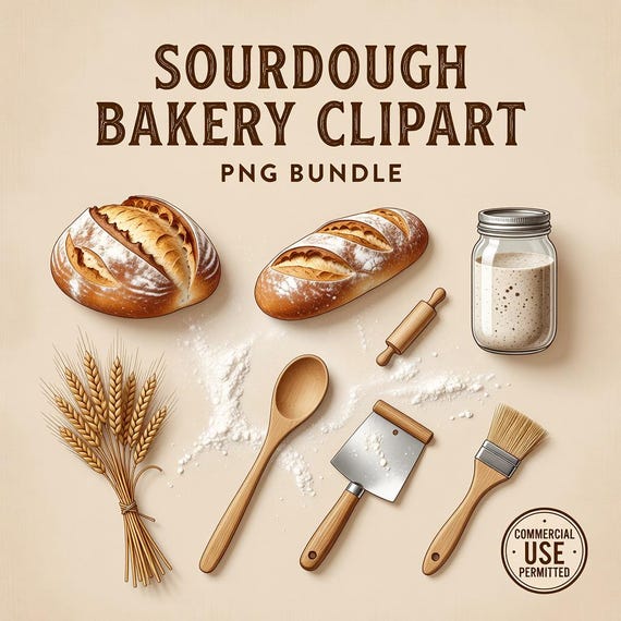 Sourdough Bakery Clipart PNG Bundle, Bread Loaf Starter Jar Art Commercial Use preview image from SteadyStackStudio