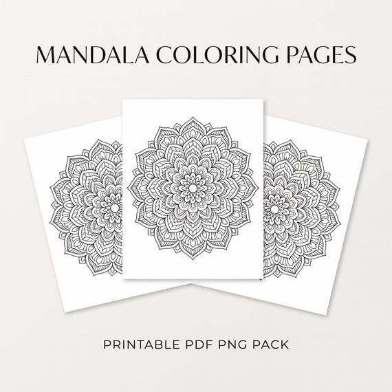 Mandala Coloring Pages Printable, Floral Geometric PDF PNG Pack