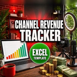 Video Channel Revenue Analytics Spreadsheet | Creator Content Tracker, Revenue by Source Dashboard, Excel PDF