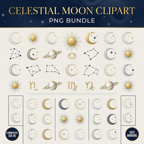 Celestial Moon Clipart PNG Bundle, Sun Star Astrology Art Commercial Use preview image from SteadyStackStudio