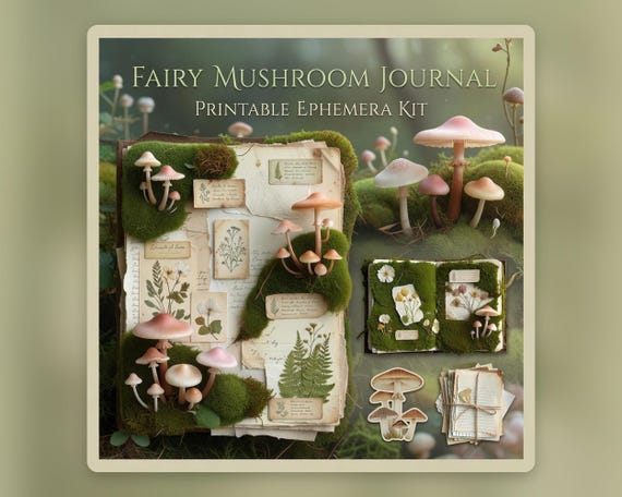 Fairy Mushroom Junk Journal Kit, Printable Cottagecore Ephemera Pages preview image from SteadyStackStudio