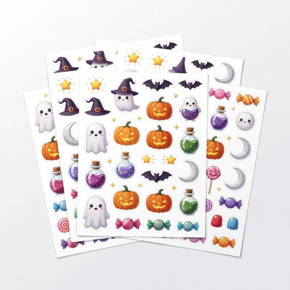 Cute Ghost Witch Clipart PNG Sheet Bundle, Halloween Sticker Art Commercial Use preview 1