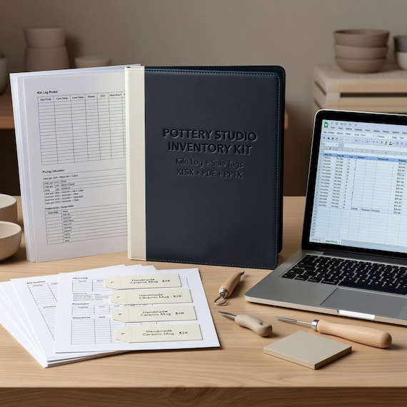 Pottery Studio Inventory Kit, Kiln Log, Pricing Calculator (XLSX, PDF, PPTX)