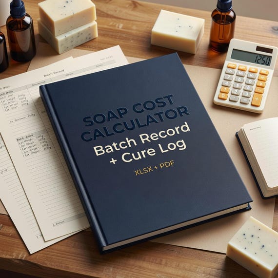 Soap Maker Batch Record Spreadsheet, Recipe Cost Calculator and Cure Log Printable
