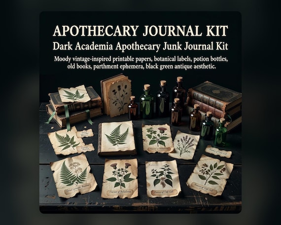 Dark Academia Apothecary Junk Journal Kit, Printable Vintage Botanical Ephemera Pages preview image from SteadyStackStudio