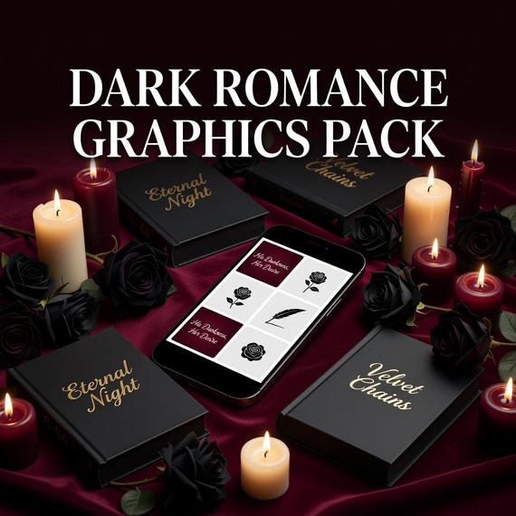 Dark Romance Author Social Media Graphics Pack, Moody Book Marketing Backgrounds PNG JPG preview image from SteadyStackStudio